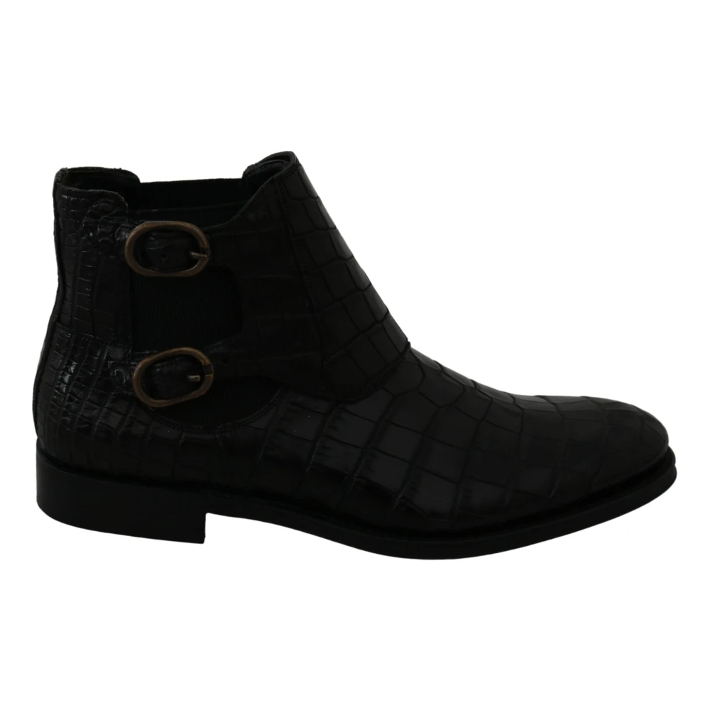 Dolce & Gabbana Men's Black Ankle Boots, 5 Uk, Elegant Derby Brogue Boots In Exotic Leather