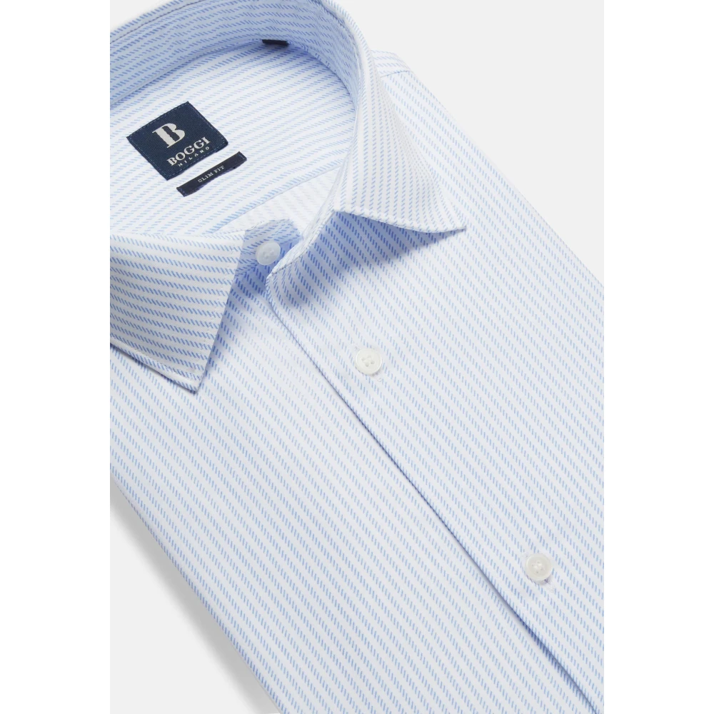 Boggi Milano Nylon Stretch Gestreepte Tokyo Kraag Slim Fit Blue Heren
