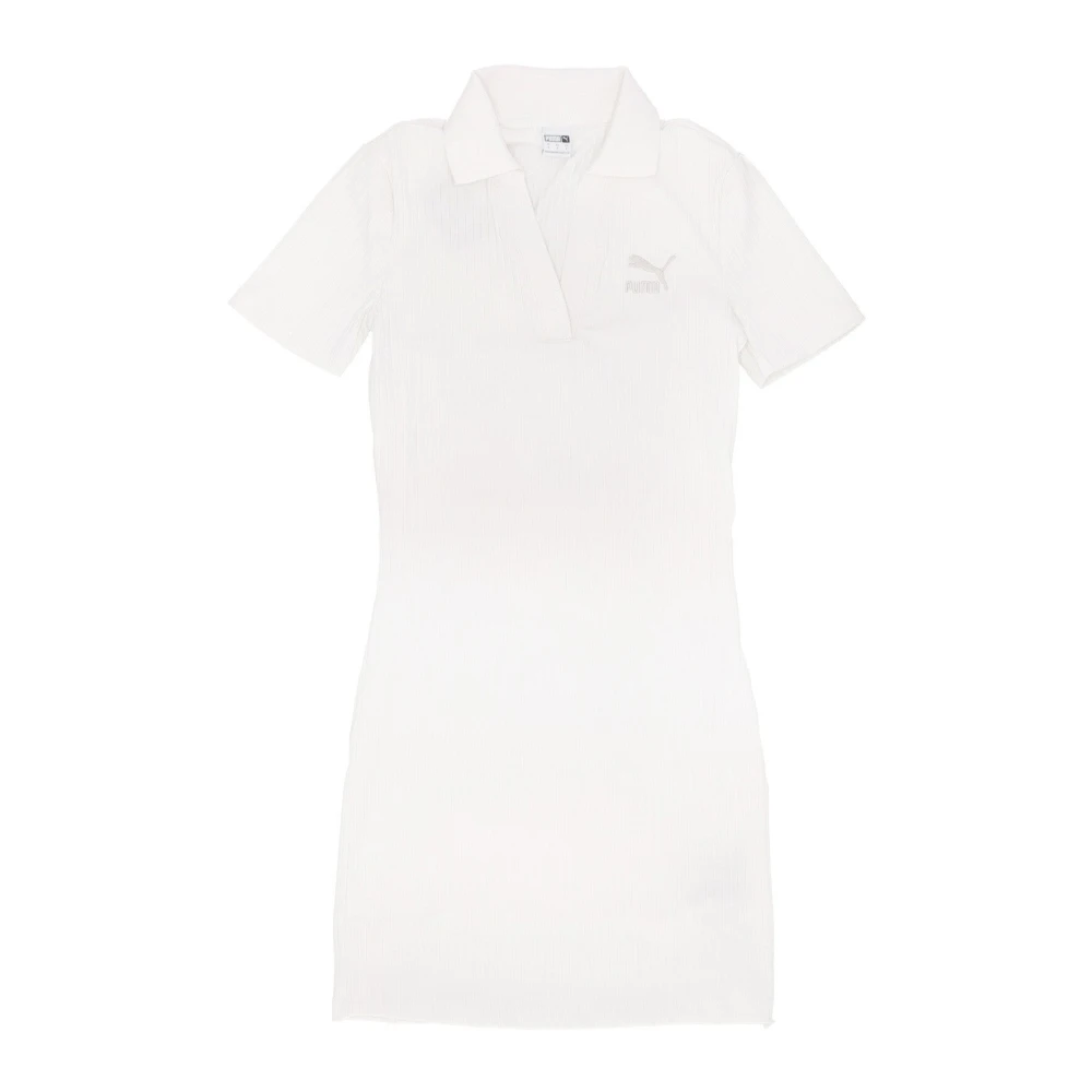 Puma Rib V-hals Jurk Korte Mouw White Dames