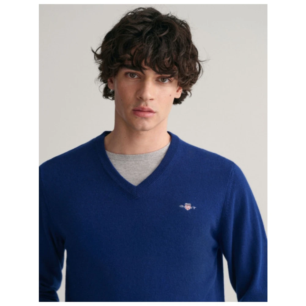 Gant Ultra Fijne Wol V-Hals Trui Blue Heren