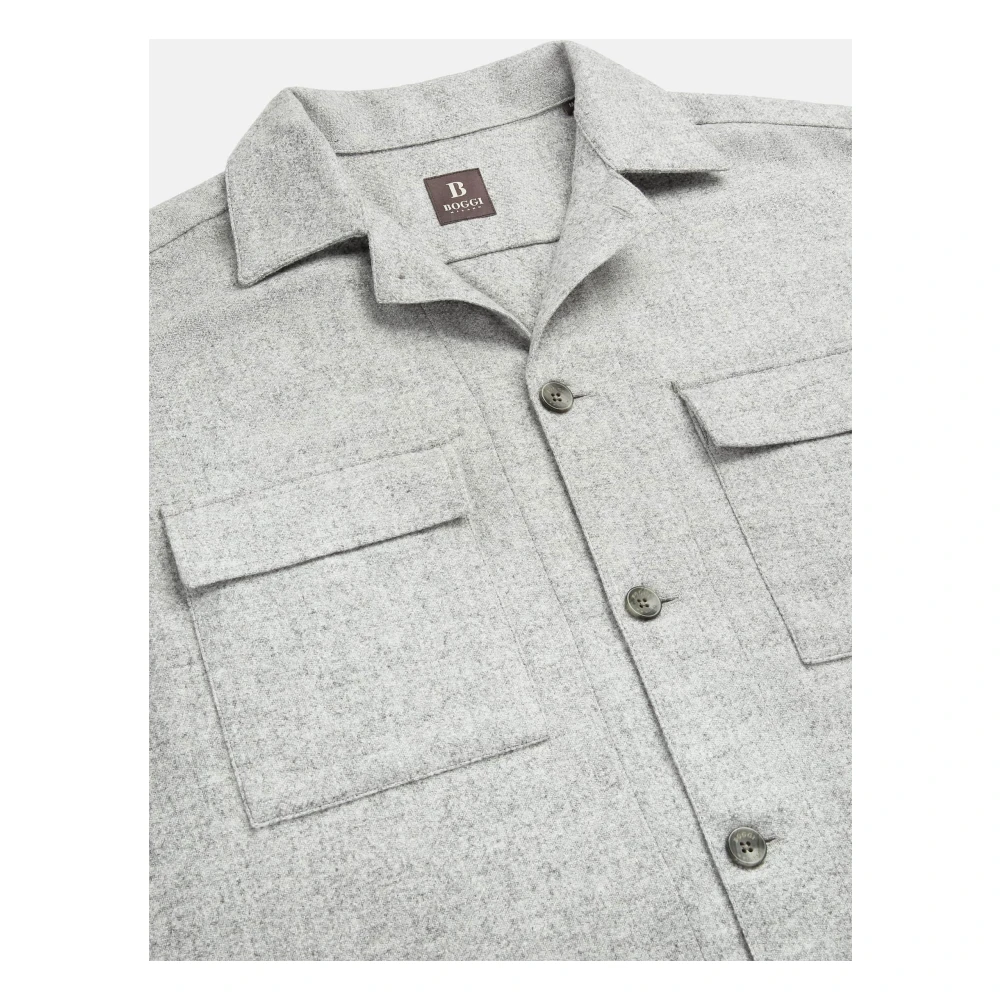Boggi Milano Wol en Tencel Camp Overshirt Gray Heren