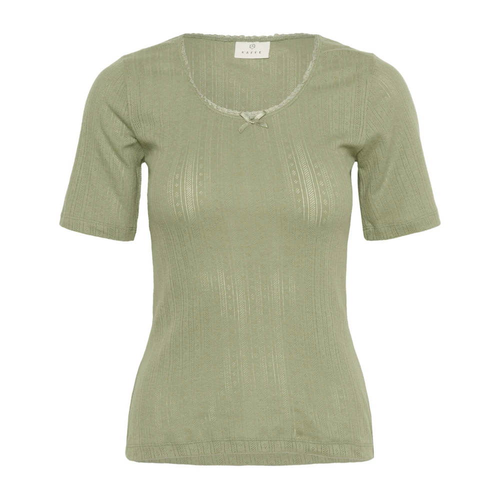 Kaffe Grön Pointelle T-Shirt Topp Green, Dam