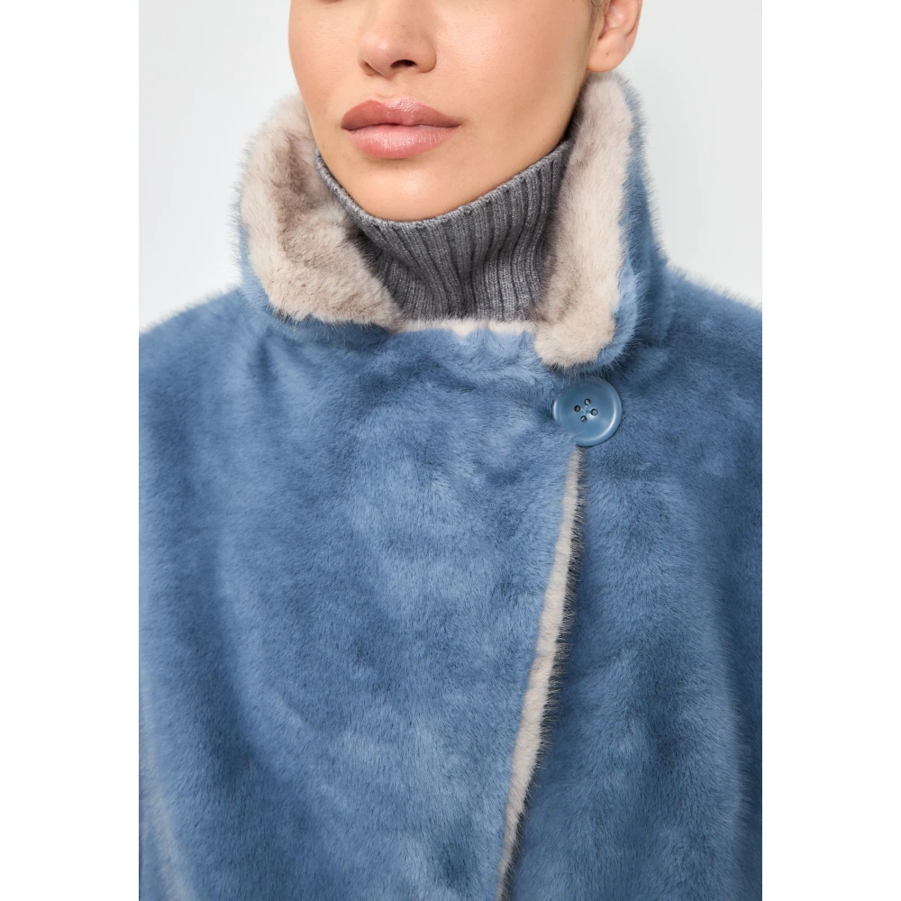 Cesare Gaspari Schitterende Kristal Nep Bontjas Blauw Blue Dames