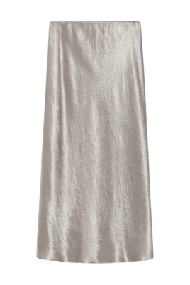 Beige Satin Flared Skirt