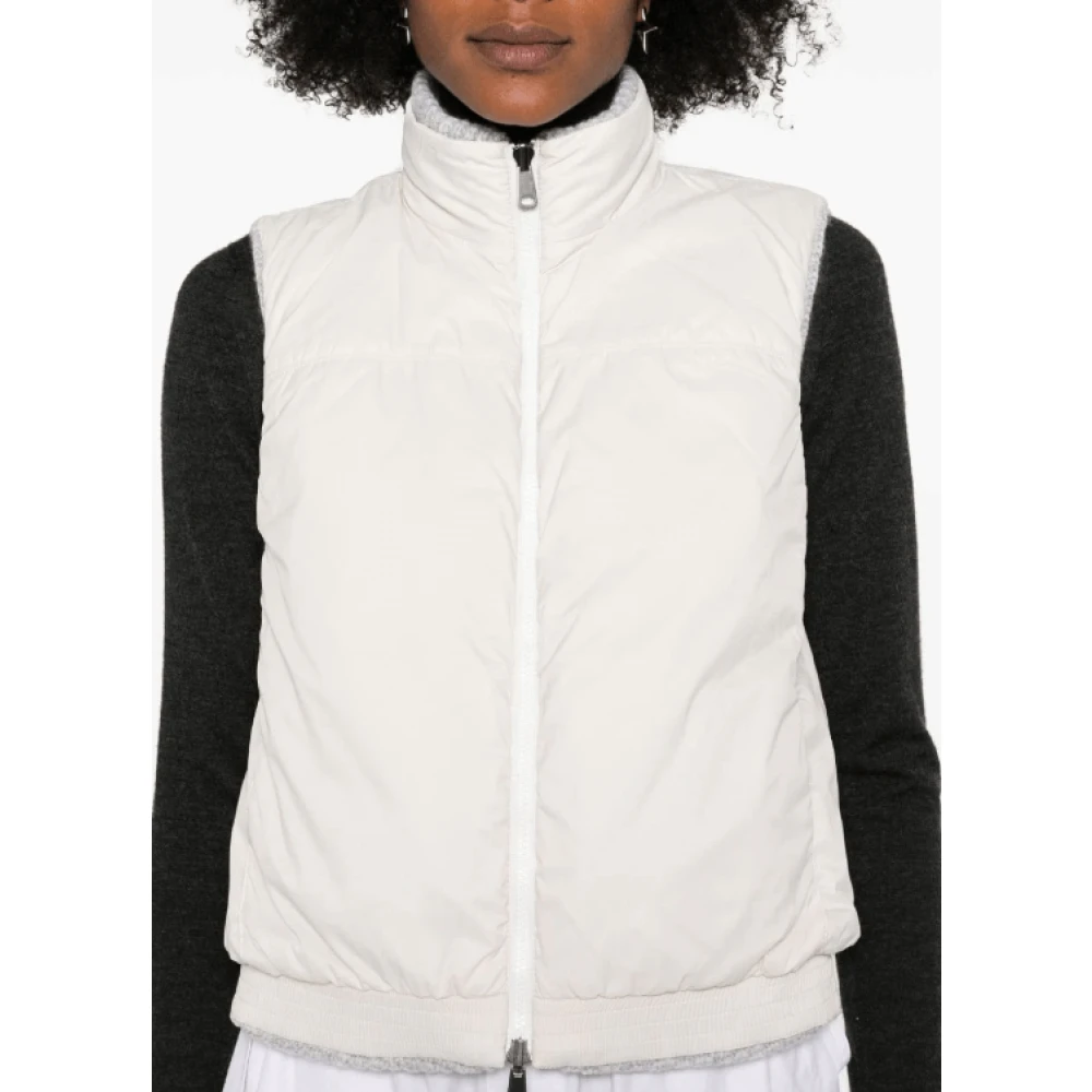 BRUNELLO CUCINELLI Omkeerbaar Gewatteerd Gilet Wit-Grijs White Dames