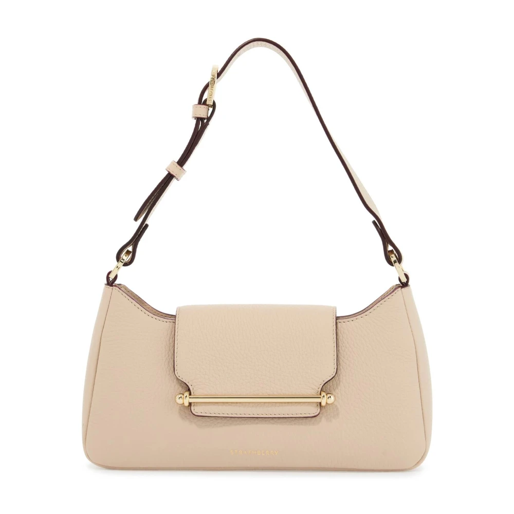 Strathberry Beige Kalfsleren Schoudertas met Verstelbare Band Beige Dames