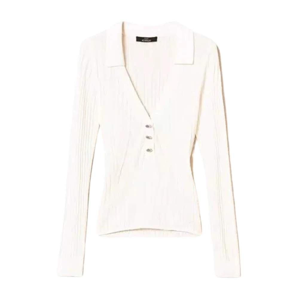 Twinset Ribgebreide truien met handgeborduurde Castoni White Dames