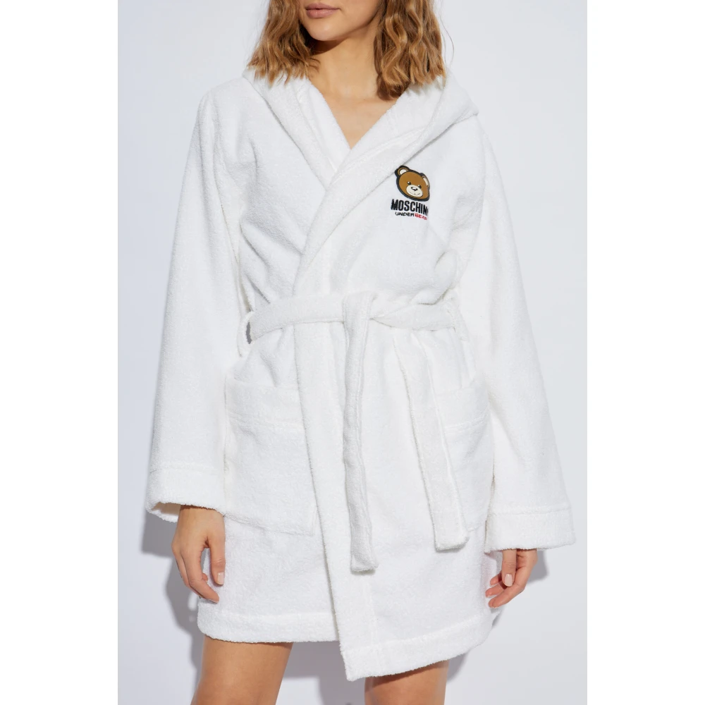 Moschino Katoenen badjas met capuchon White Dames