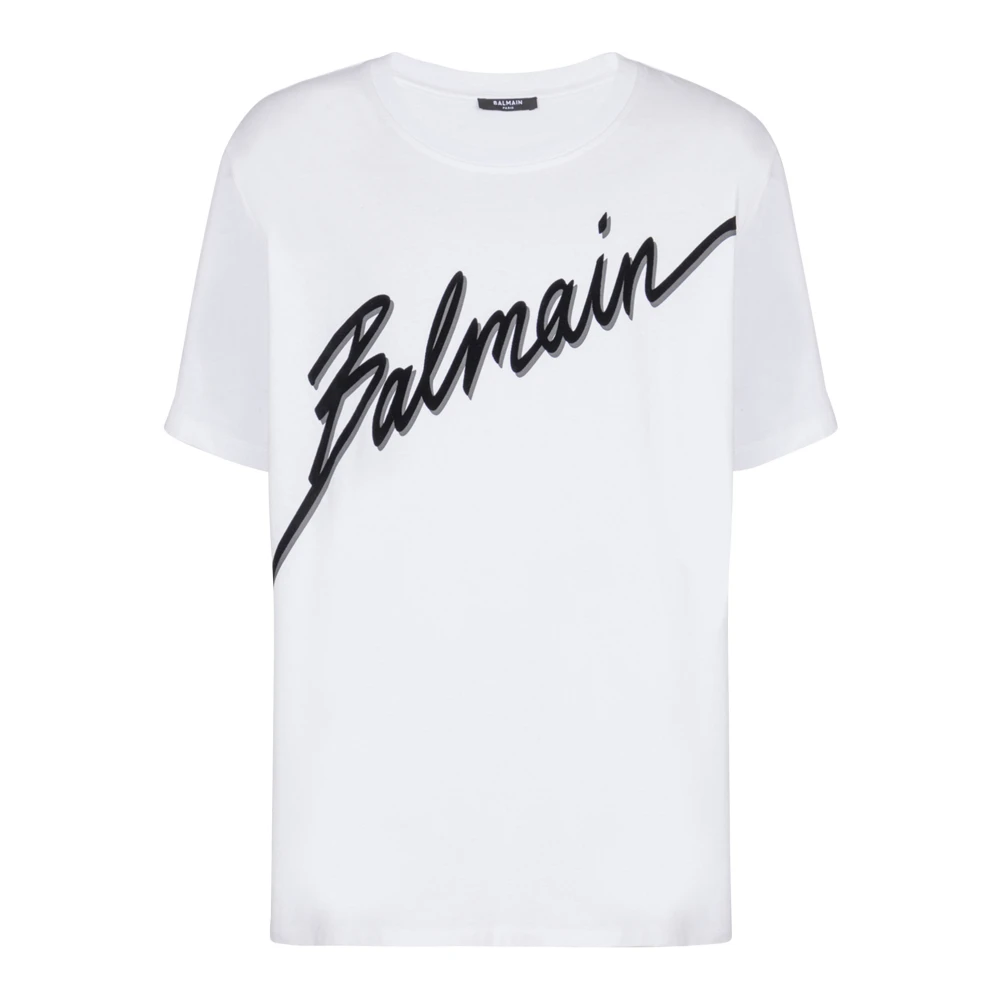 Balmain White T-Shirt With Flocked Letter Logo - Male - T-Shirts - M - Tops