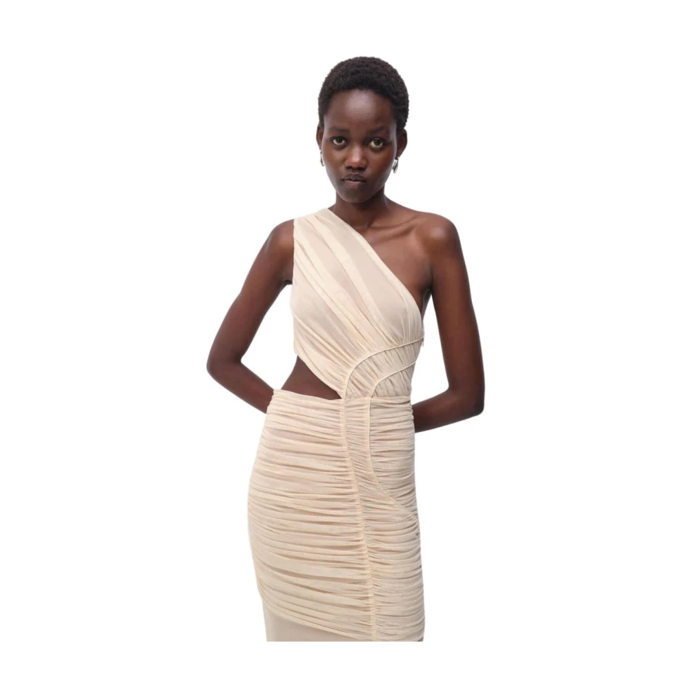 Simkhai Doorschijnende Overlay Midi Jurk met Uitsnede Beige Dames