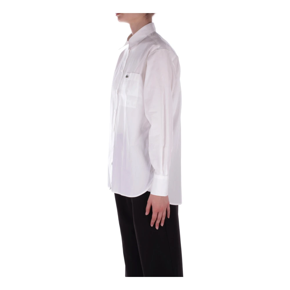 Lacoste Logo Front Button Shirt White Dames
