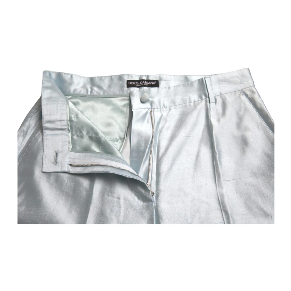 Dolce & Gabbana Zijden Hoge Taille Broek Hemelsblauw Blue Dames