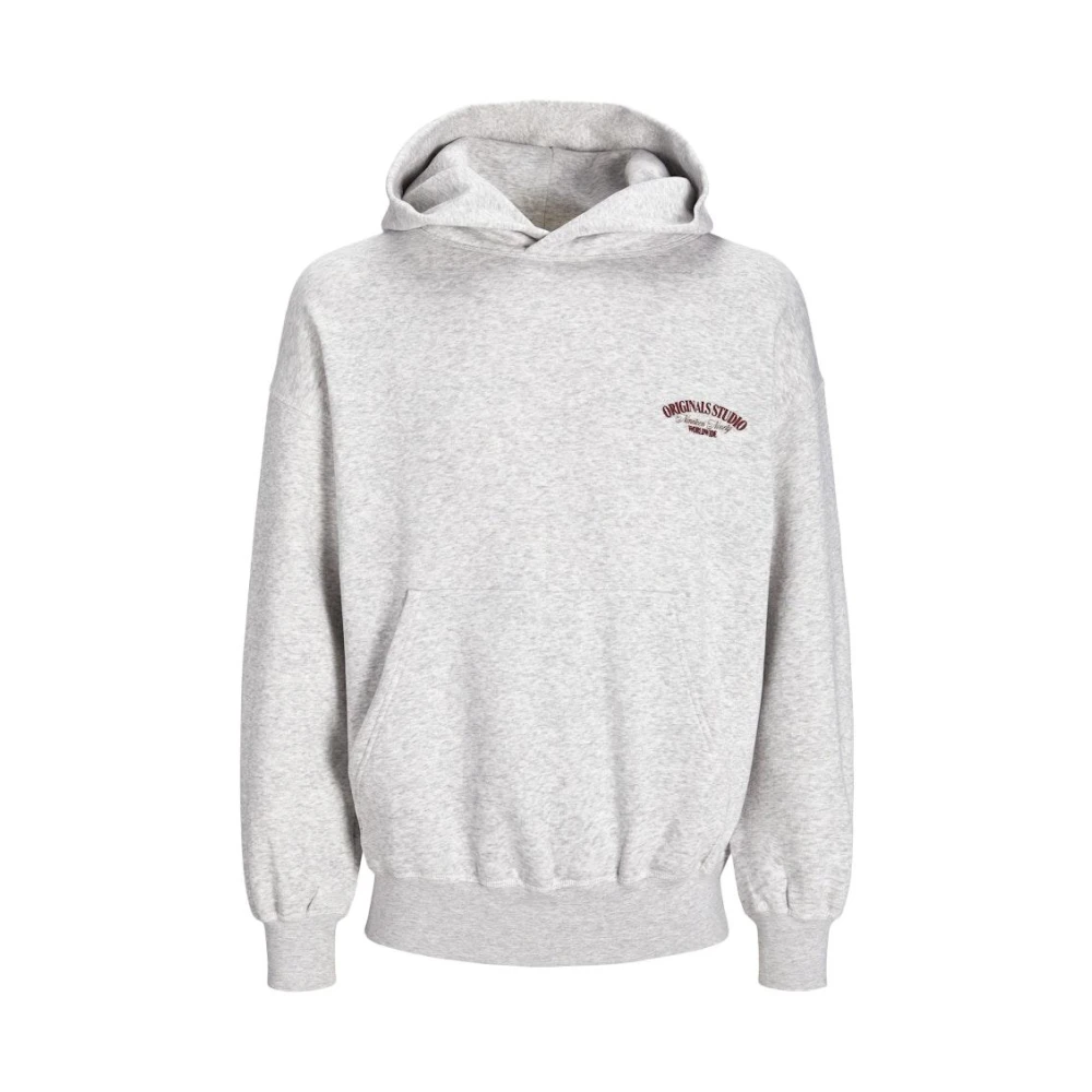 jack & jones Wit Melange Sweat Hood met Freewear Print Gray Heren