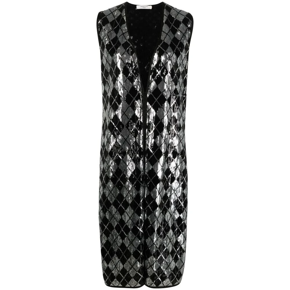 Charlott Pailletten versierde mouwloze vest Black Dames