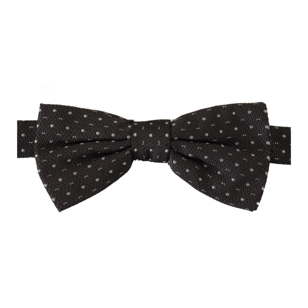 Dolce & Gabbana Men's Black Bow Ties, One Size, Silk Bow Tie Gray Polka Dot