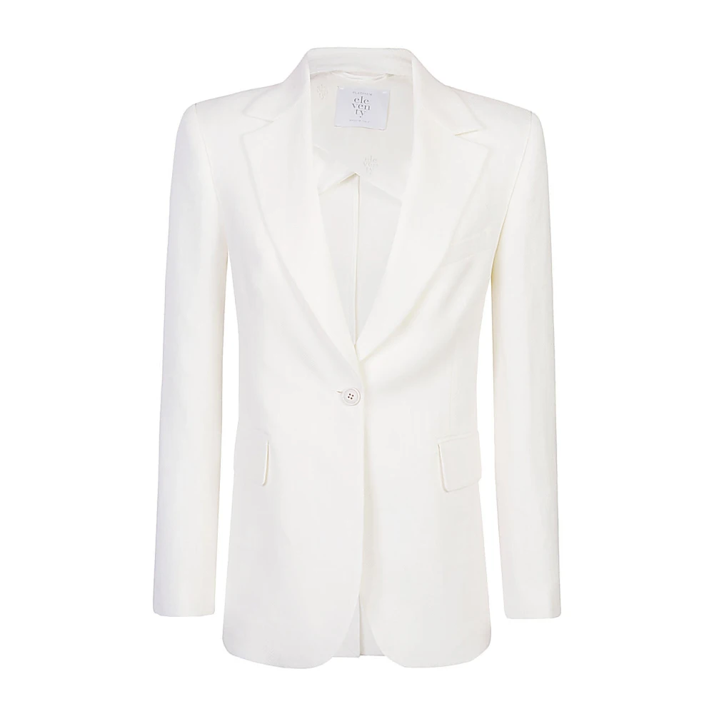 Eleventy Chevron Wol Linnen Blazer White Dames