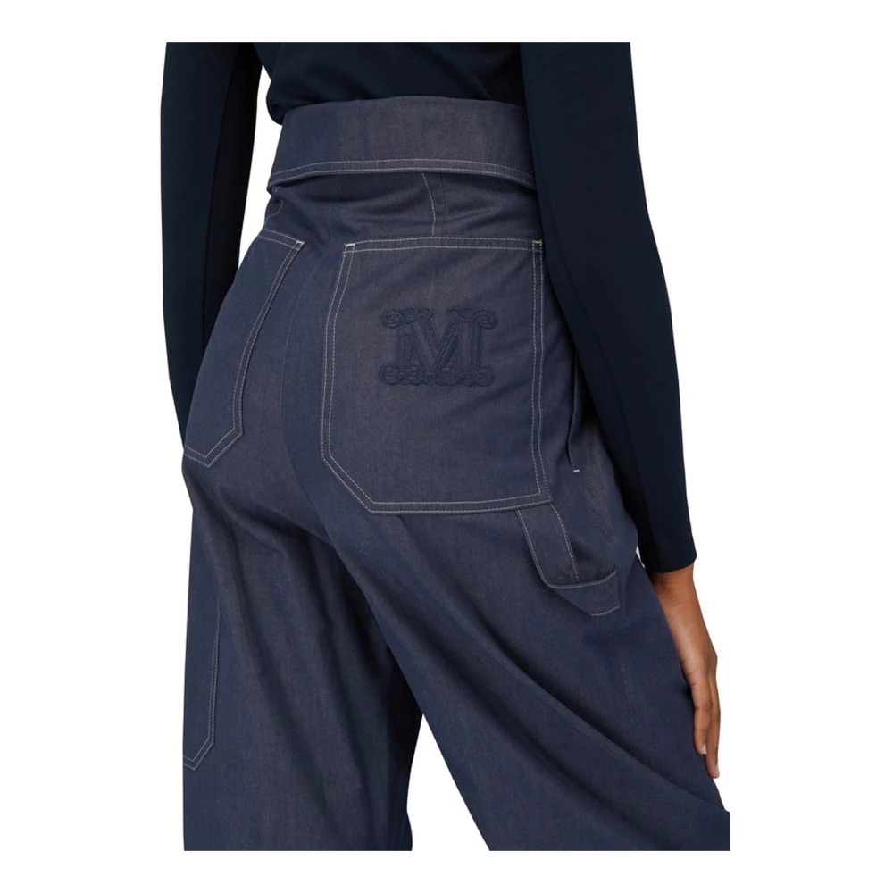 Max Mara Hoge taille katoenen broek met logo Blue Dames