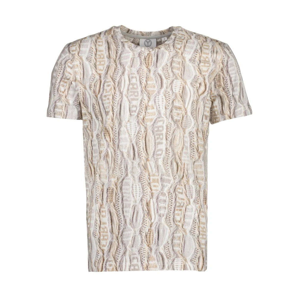 Carlo colucci Beige T-shirt met Ronde Hals en Iconische Print Beige Heren