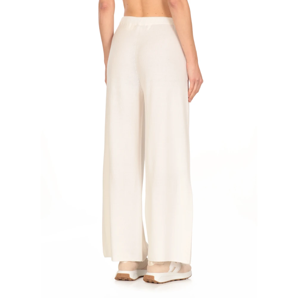 Antonelli Firenze Ivoor Wol Zijde Broek Elastische Taille Beige Dames