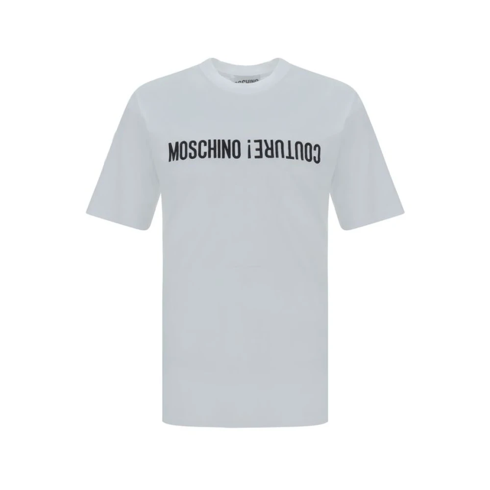 Moschino Men's White Cotton T-Shirt With Printed Monogram