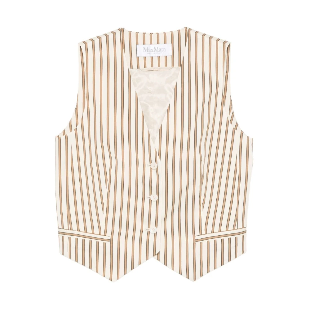 Max Mara Women's Beige Waistcoats, Xs, Gilet A Righe Con Bottoni