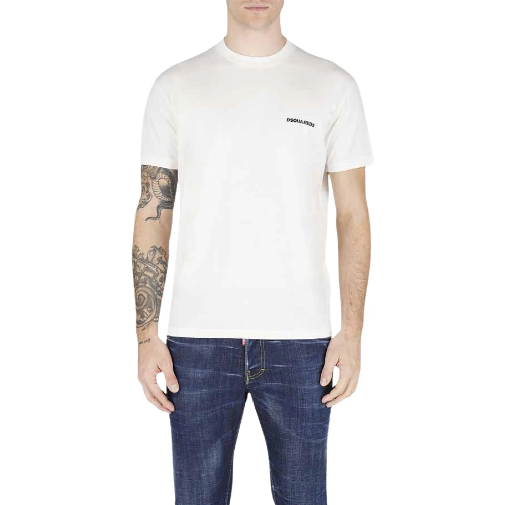 Dsquared2 Wit T-shirt met Zwart Logo White Heren