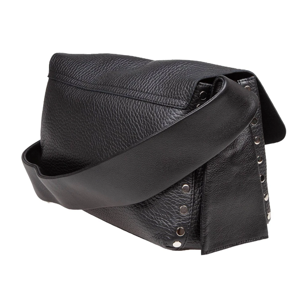 Zanellato Zwarte leren schoudertas Black Dames