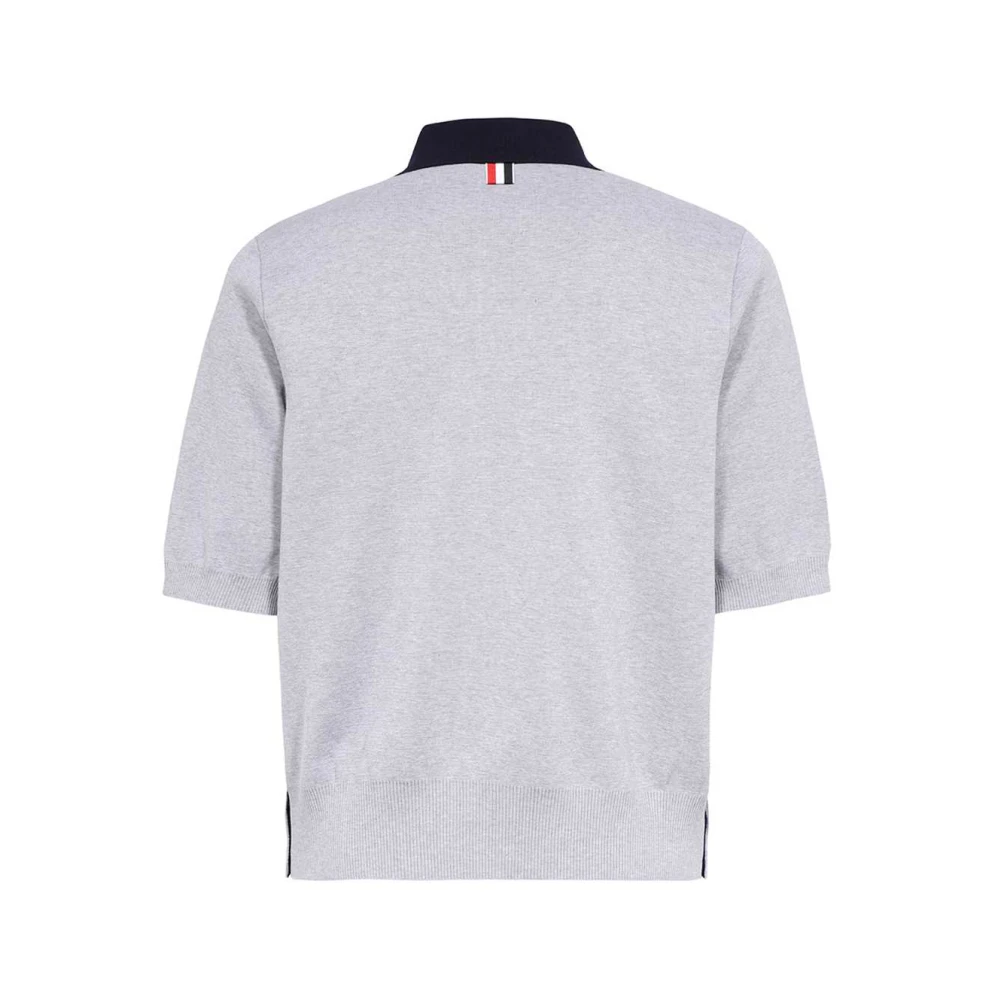 Thom Browne Katoenen poloshirt met driekleurig detail Gray Heren