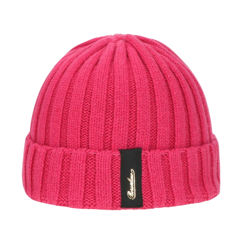 Borsalino Zachte Cashmere Geribbelde Beanie Hoed Pink Unisex