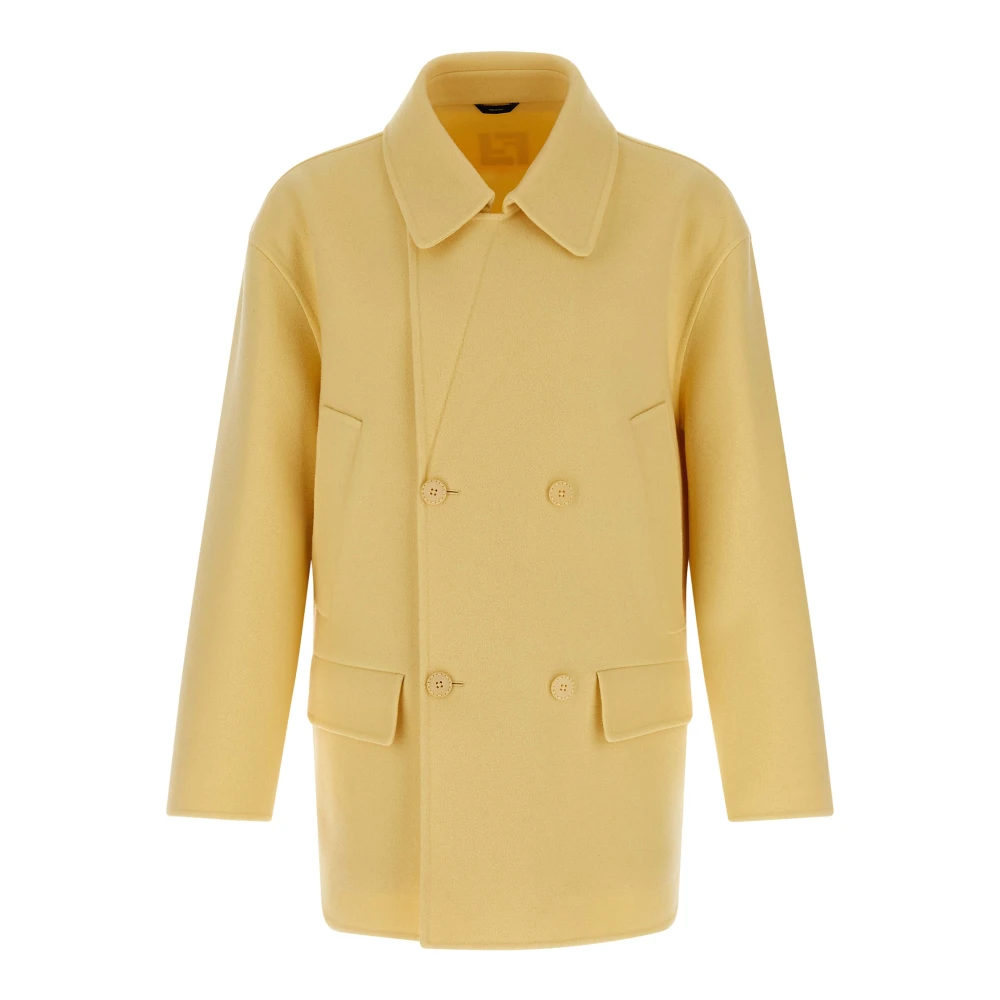 Fendi Mannelijk Geel Jassen Heren, M, Wol, Wollen Caban Jas