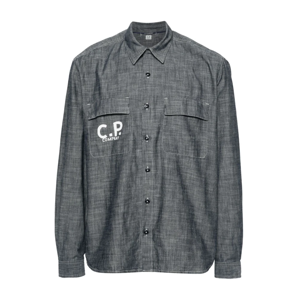 C.P. Company Logo Print Chambray Overhemd Gray Heren