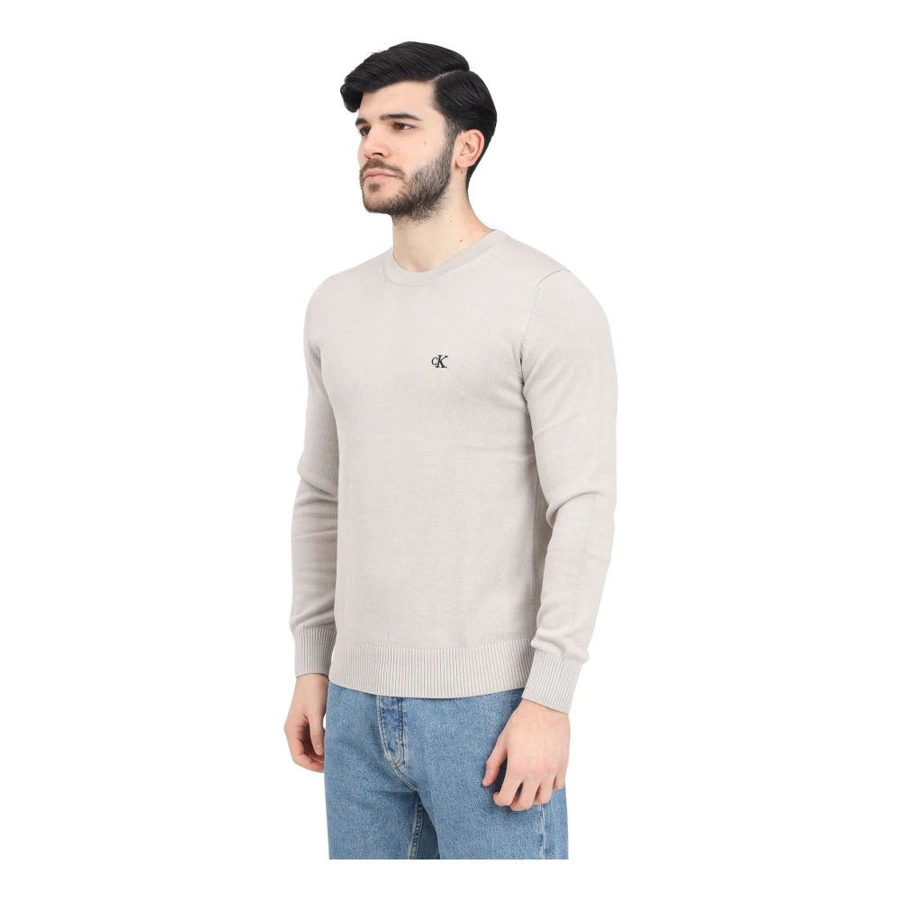 Calvin Klein Jeans Essentiële Zwarte Slim Fit Trui Beige Heren