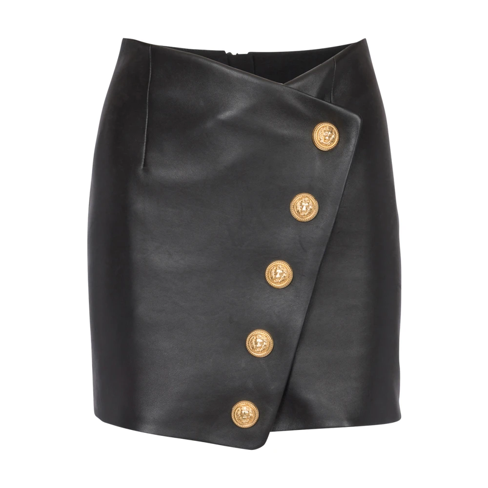 Balmain Korte leren rok Black Dames