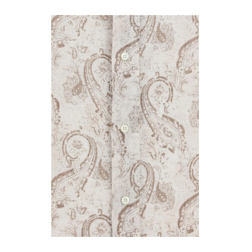 BRUNELLO CUCINELLI Paisley Linnen Overhemd Klassieke Kraag Brown Heren