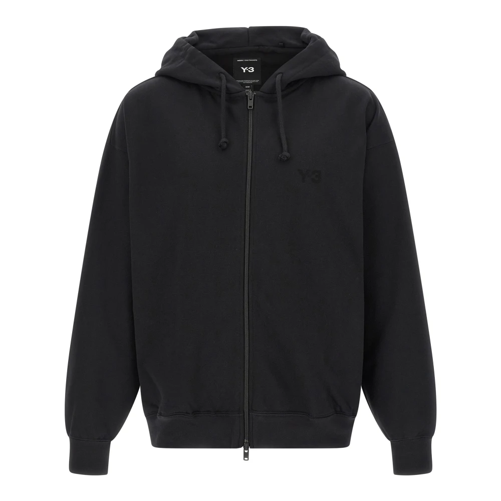 Y-3 Men's Black Zip-Throughs, L, Brushed Terry Zip Hoodie