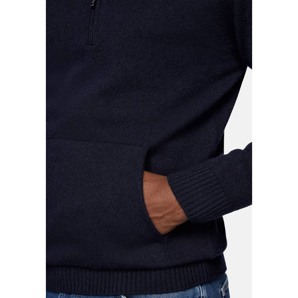 Boggi Milano Cashmere Blend Hoodie Blue Heren
