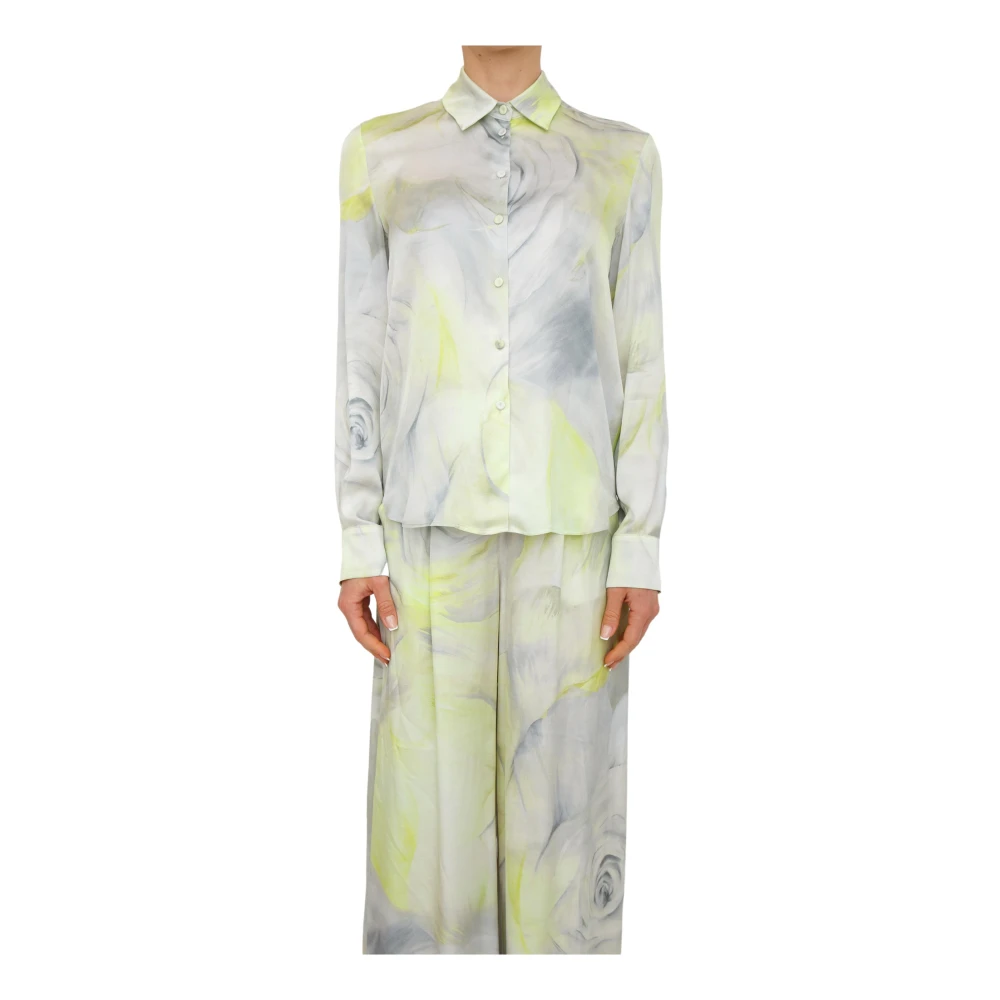 Blugirl Vrouw Multicolor Overhemden Dames, Veelkleurig, Xl, Satijn, Camicia Reg Raso Stampato Lime
