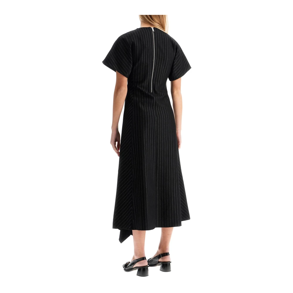 Ganni Asymmetrische Midi Jurk van Viscose Black Dames