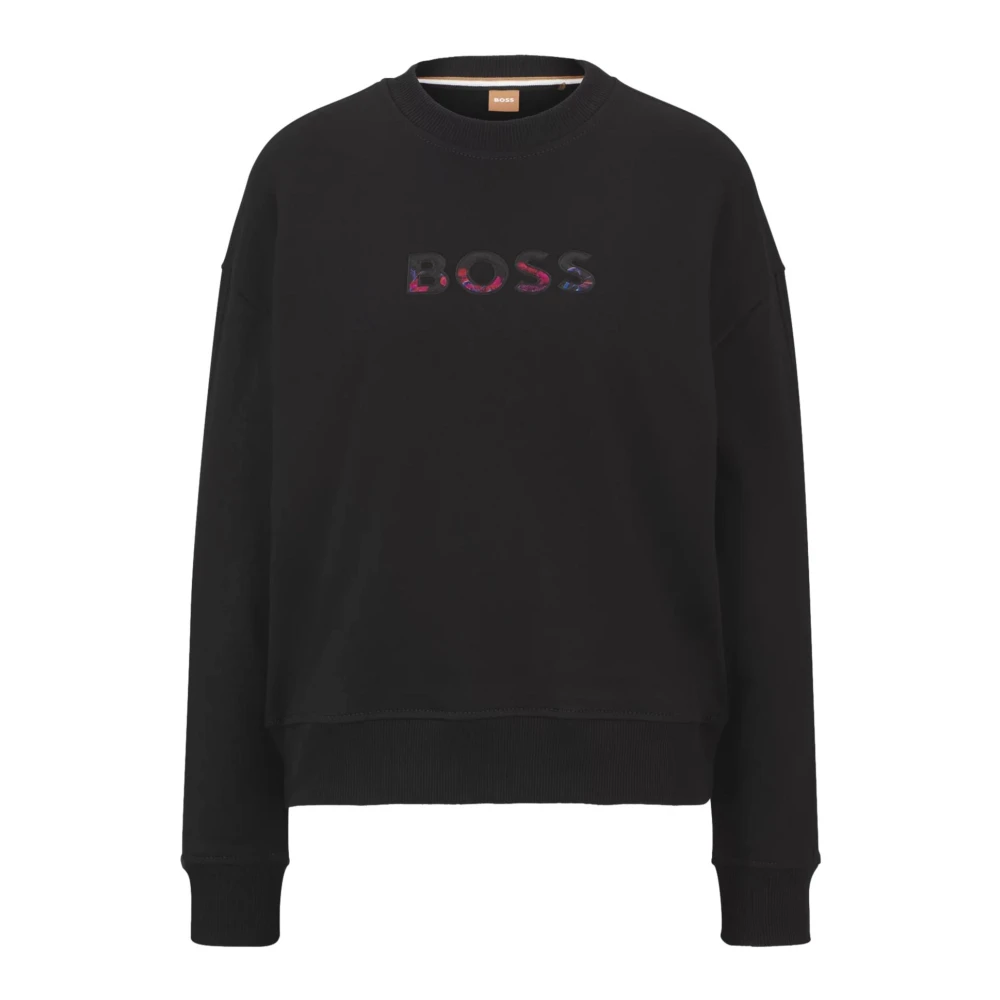 Hugo Boss Avslappnad passform bomullsblandning sweatshirt med logotyp Black, Herr