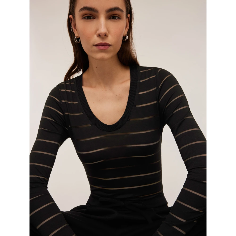 Motivi Gestreepte bodysuit van devoré-jersey Black Dames