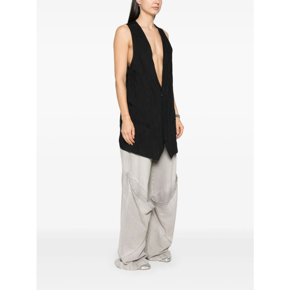 MM6 Maison Margiela Zwarte wollen diep V-hals vest Black Dames