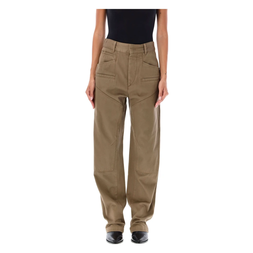 Isabel marant Bronze Groene Katoenen Hoge Taille Broek Brown Dames