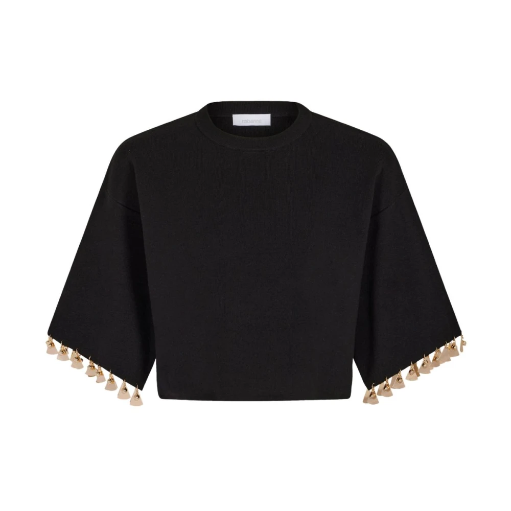 Paco Rabanne Zwarte Cropped T-shirt met Applicaties Black Dames