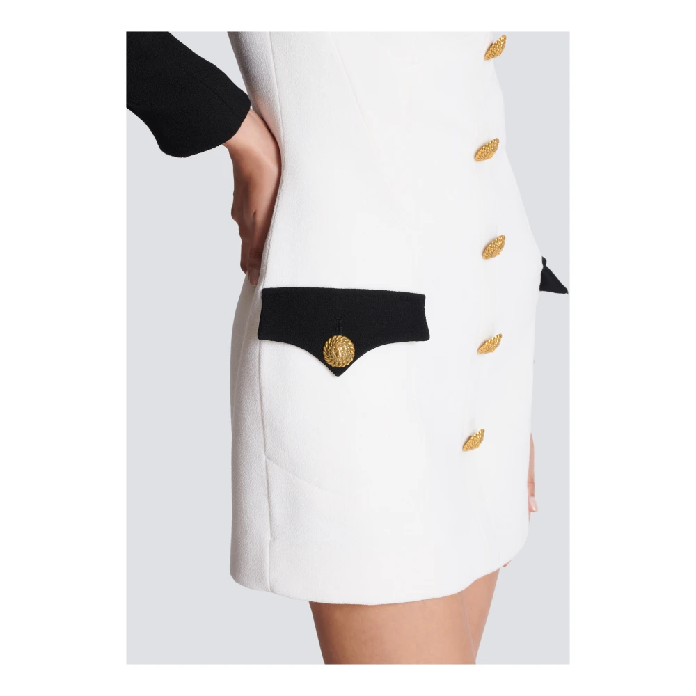 Balmain Korte Crêpe Jurk met Knopen White Dames