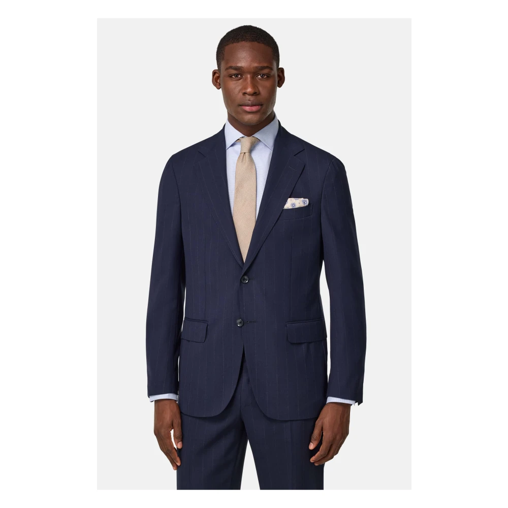 Boggi Milano Pinstripe pak van zuivere reiswol Blue Heren