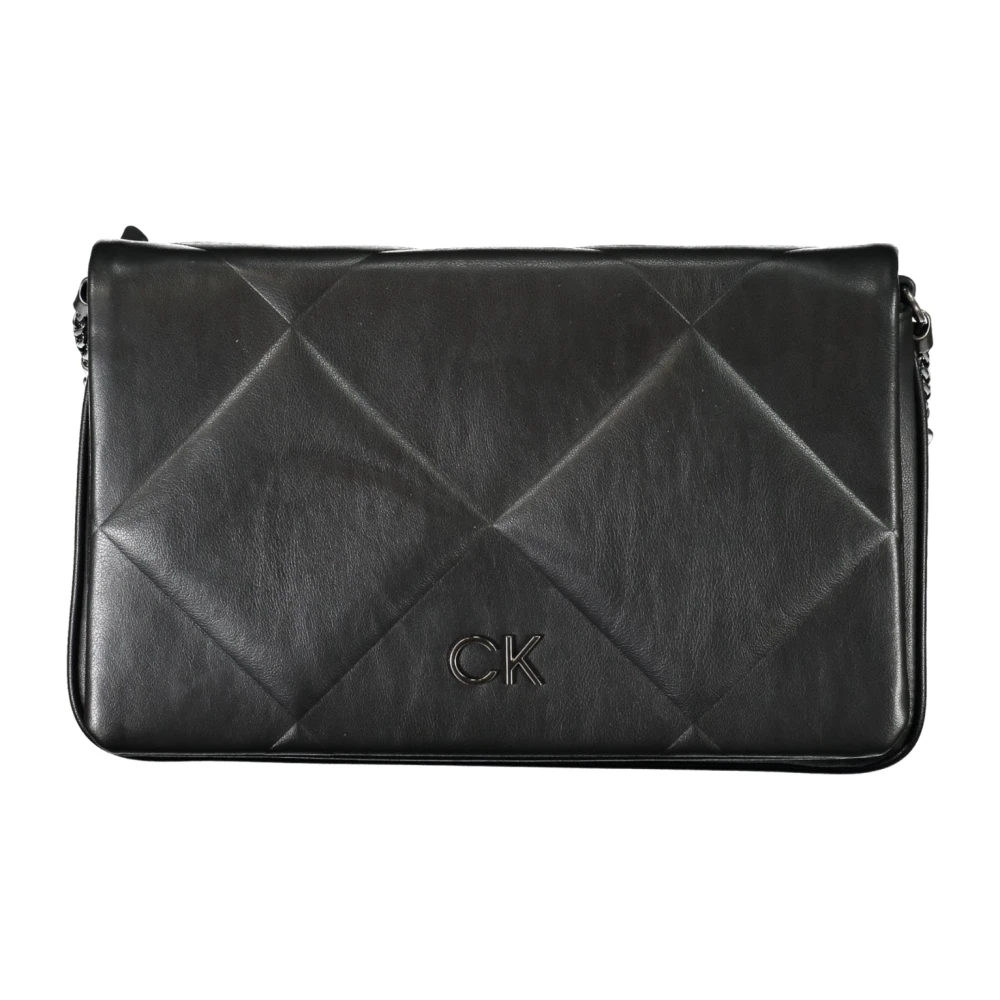 Calvin Klein Zwarte Schoudertas met Clip Sluiting Black Dames