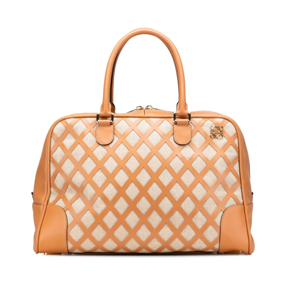 Loewe Pre-Owned Women's Brown Pre-Owned Structured Handbag With Diamond Pattern Accents