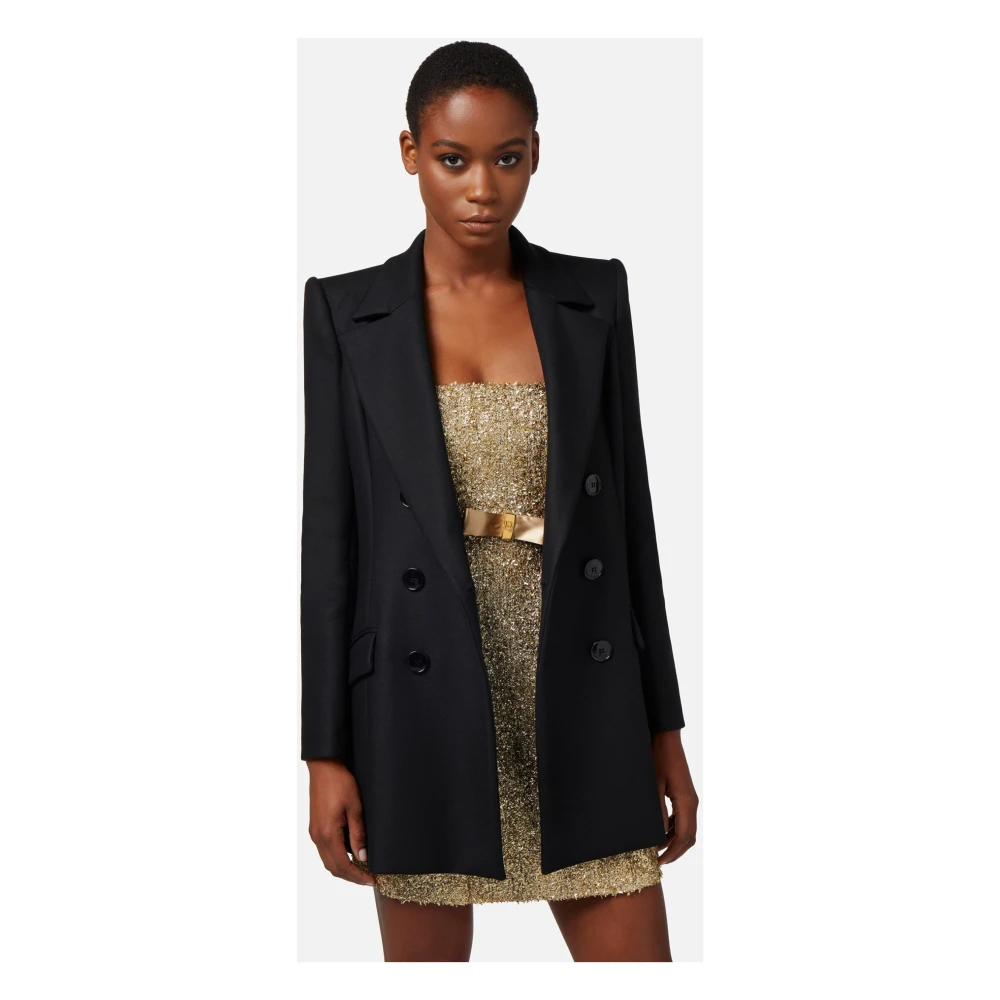 Elisabetta Franchi Crepe Cross Jacket Cp00241E2-110 Black Dames
