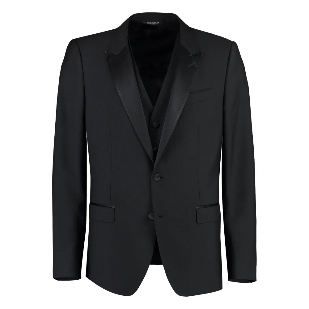 Dolce & Gabbana Wol Zijde Driedelig Pak Essential Line Black Heren