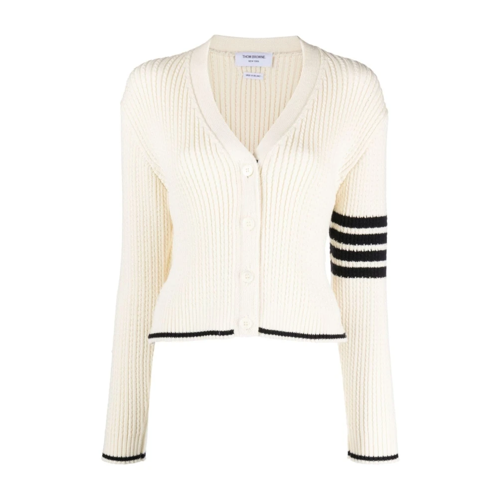 Thom Browne Witte Kabelwol Cardigan Sweater White Dames